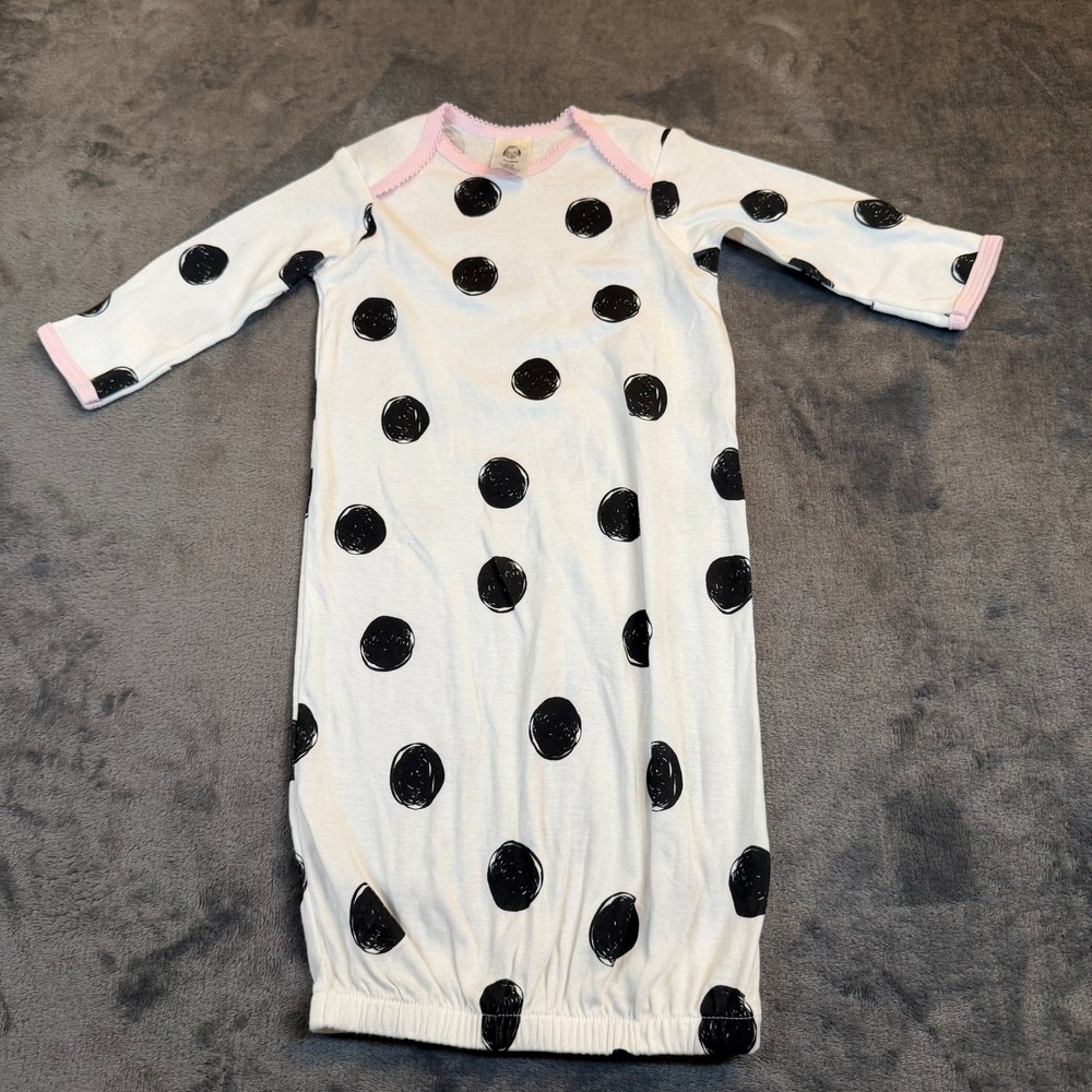 Gerber Polka Dot Sleep Gown Kids 0-6 Months White Pink Trim Cotton